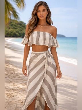 546. Lulus striped top and wrap skirt set small & med